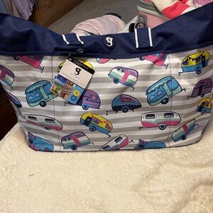 Striped Tote Bag with Camper Print